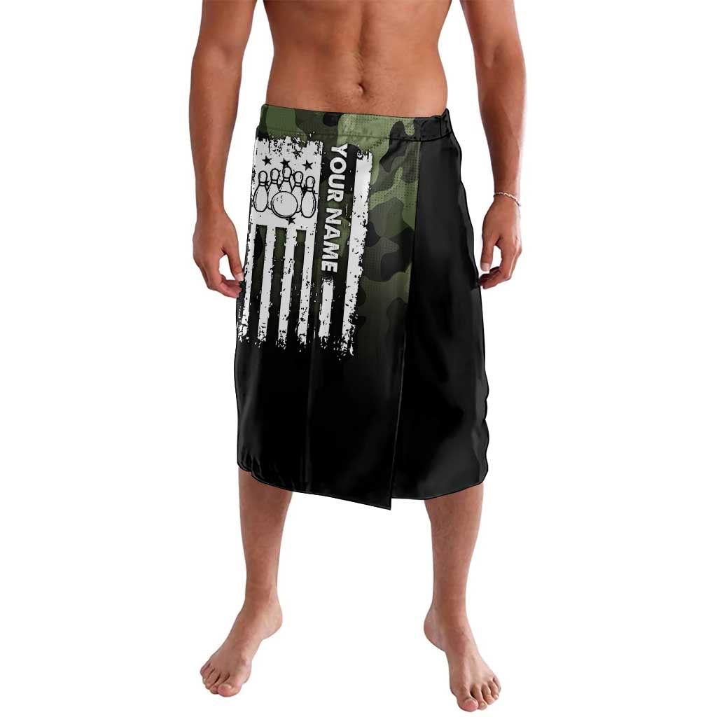 Camouflage Bowling Lavalava with Grunge American Flag and Pin Emblem in Military Green - Wonder Print Shop