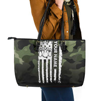 Camouflage Bowling Leather Tote Bag with Grunge American Flag and Pin Emblem in Military Green - Wonder Print Shop