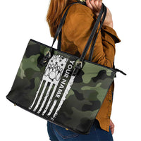 Camouflage Bowling Leather Tote Bag with Grunge American Flag and Pin Emblem in Military Green - Wonder Print Shop