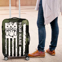 Camouflage Bowling Luggage Cover with Grunge American Flag and Pin Emblem in Military Green - Wonder Print Shop