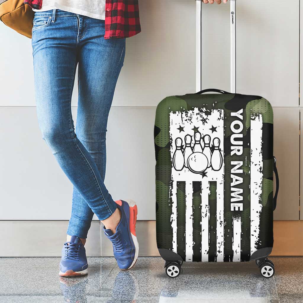 Camouflage Bowling Luggage Cover with Grunge American Flag and Pin Emblem in Military Green - Wonder Print Shop