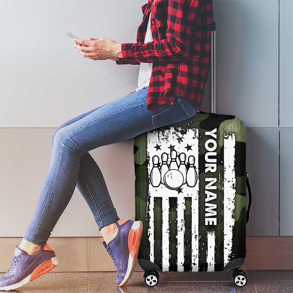 Camouflage Bowling Luggage Cover with Grunge American Flag and Pin Emblem in Military Green - Wonder Print Shop