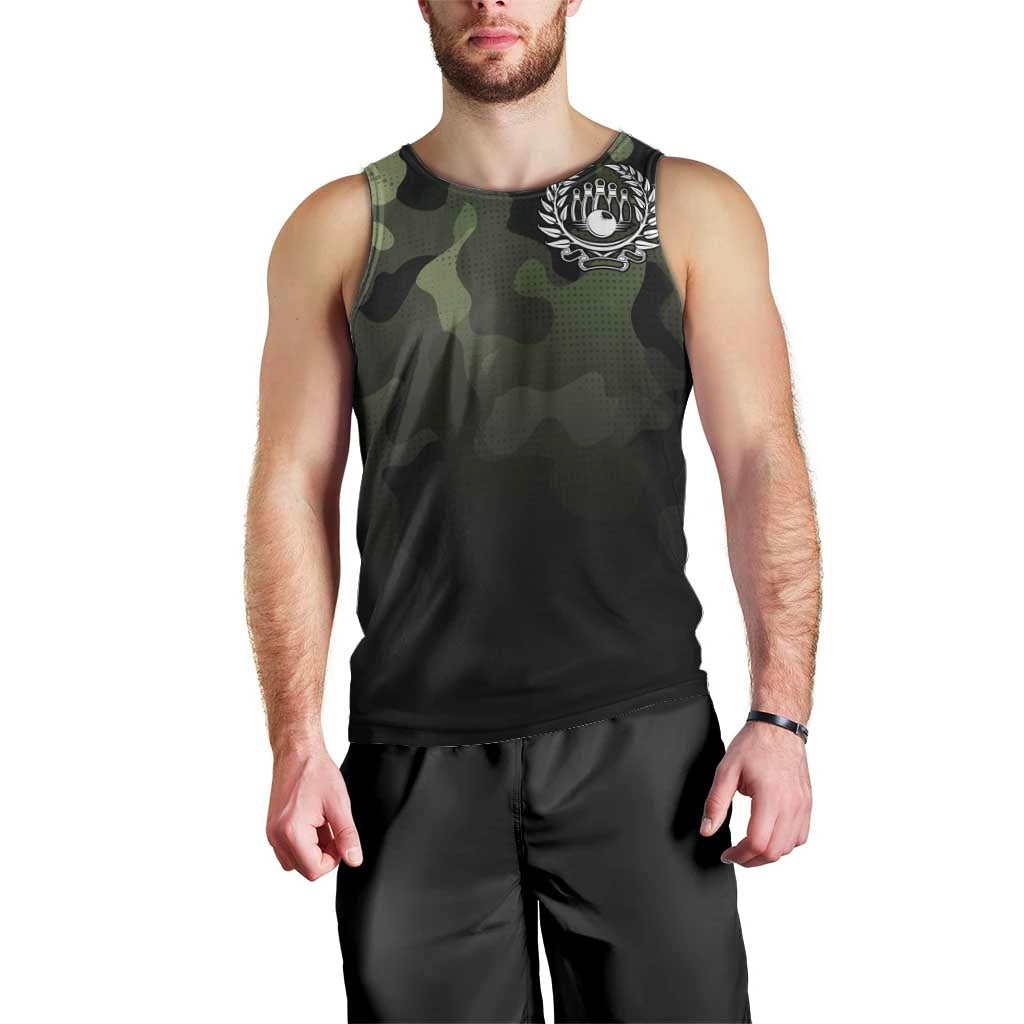 Camouflage Bowling Men Tank Top with Grunge American Flag and Pin Emblem in Military Green - Wonder Print Shop