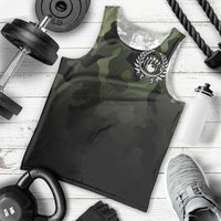 Camouflage Bowling Men Tank Top with Grunge American Flag and Pin Emblem in Military Green - Wonder Print Shop