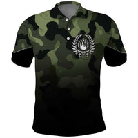 Camouflage Bowling Polo Shirt with Grunge American Flag and Pin Emblem in Military Green - Wonder Print Shop