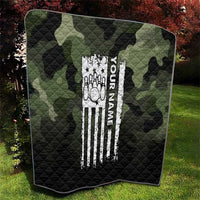 Camouflage Bowling Quilt with Grunge American Flag and Pin Emblem in Military Green - Wonder Print Shop