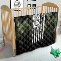 Camouflage Bowling Quilt with Grunge American Flag and Pin Emblem in Military Green - Wonder Print Shop