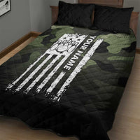 Camouflage Bowling Quilt Bed Set with Grunge American Flag and Pin Emblem in Military Green - Wonder Print Shop