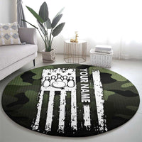 Camouflage Bowling Round Carpet with Grunge American Flag and Pin Emblem in Military Green - Wonder Print Shop