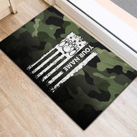 Camouflage Bowling Rubber Doormat with Grunge American Flag and Pin Emblem in Military Green - Wonder Print Shop