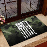 Camouflage Bowling Rubber Doormat with Grunge American Flag and Pin Emblem in Military Green - Wonder Print Shop