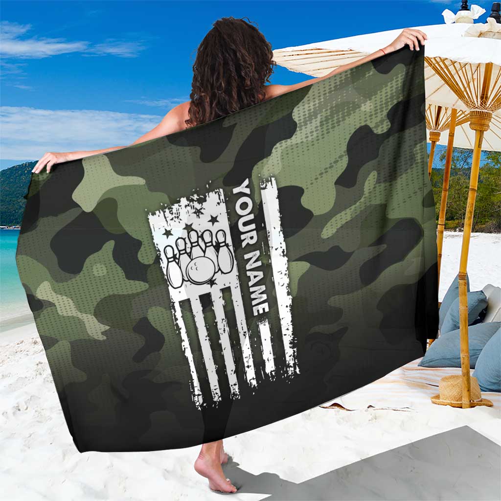 Camouflage Bowling Sarong with Grunge American Flag and Pin Emblem in Military Green - Wonder Print Shop