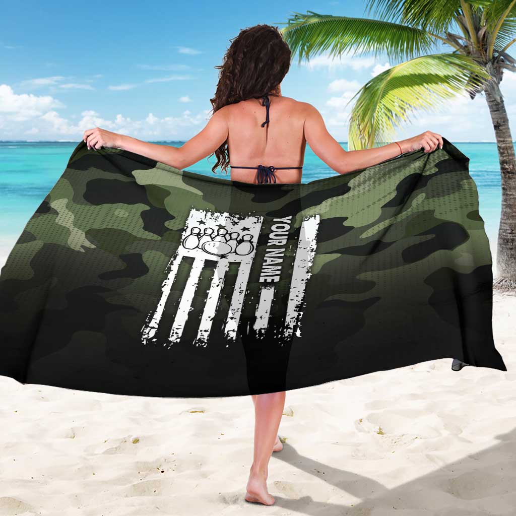 Camouflage Bowling Sarong with Grunge American Flag and Pin Emblem in Military Green - Wonder Print Shop