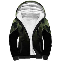 Camouflage Bowling Sherpa Hoodie with Grunge American Flag and Pin Emblem in Military Green - Wonder Print Shop