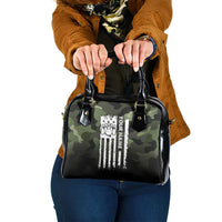 Camouflage Bowling Shoulder Handbag with Grunge American Flag and Pin Emblem in Military Green - Wonder Print Shop