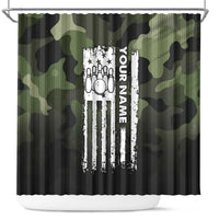 Camouflage Bowling Shower Curtain with Grunge American Flag and Pin Emblem in Military Green - Wonder Print Shop