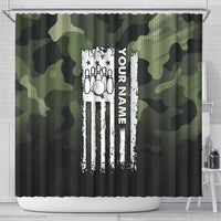 Camouflage Bowling Shower Curtain with Grunge American Flag and Pin Emblem in Military Green - Wonder Print Shop