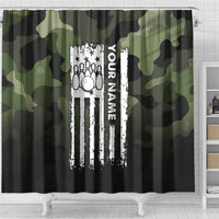 Camouflage Bowling Shower Curtain with Grunge American Flag and Pin Emblem in Military Green - Wonder Print Shop
