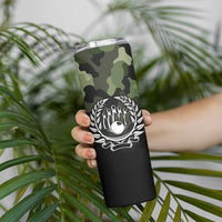 Camouflage Bowling Skinny Tumbler with Grunge American Flag and Pin Emblem in Military Green - Wonder Print Shop