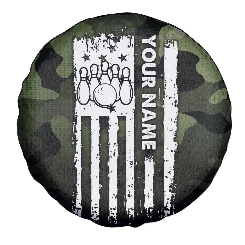 Camouflage Bowling Spare Tire Cover with Grunge American Flag and Pin Emblem in Military Green - Wonder Print Shop