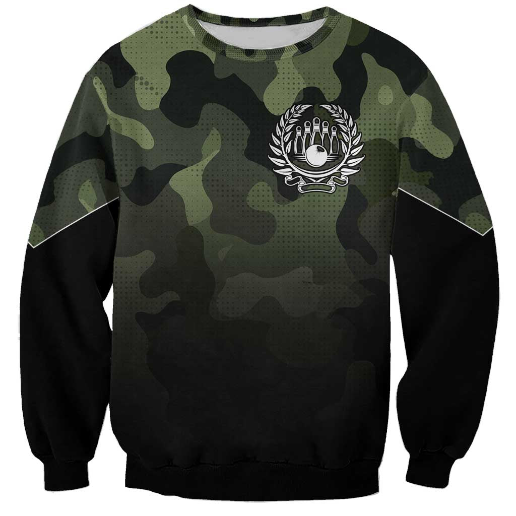 Camouflage Bowling Sweatshirt with Grunge American Flag and Pin Emblem in Military Green - Wonder Print Shop