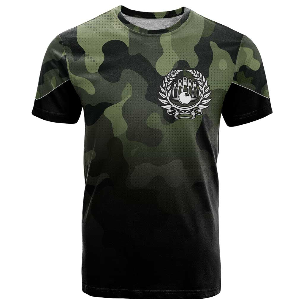 Camouflage Bowling T Shirt with Grunge American Flag and Pin Emblem in Military Green - Wonder Print Shop