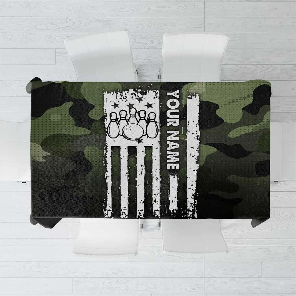 Camouflage Bowling Tablecloth with Grunge American Flag and Pin Emblem in Military Green - Wonder Print Shop