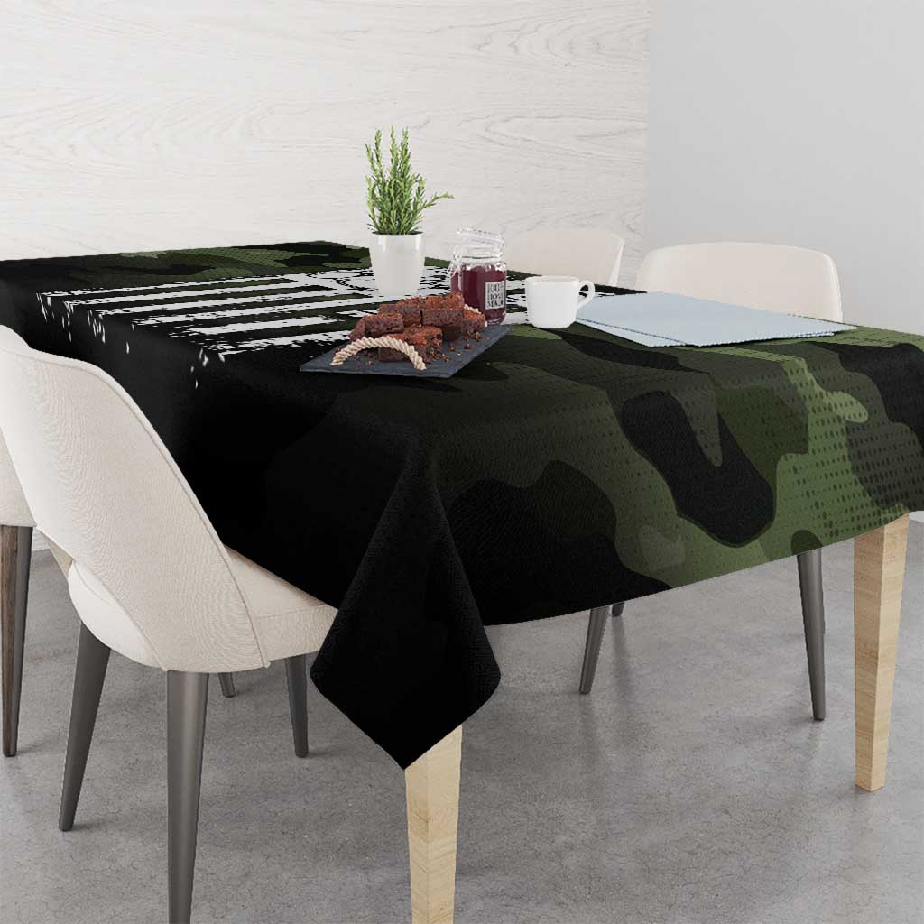 Camouflage Bowling Tablecloth with Grunge American Flag and Pin Emblem in Military Green - Wonder Print Shop