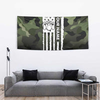 Camouflage Bowling Tapestry with Grunge American Flag and Pin Emblem in Military Green - Wonder Print Shop