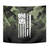 Camouflage Bowling Tapestry with Grunge American Flag and Pin Emblem in Military Green - Wonder Print Shop