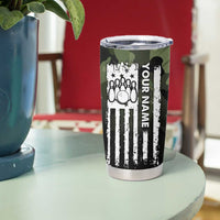 Camouflage Bowling Tumbler Cup with Grunge American Flag and Pin Emblem in Military Green - Wonder Print Shop