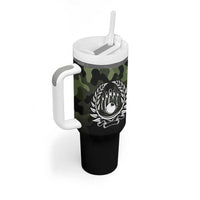 Camouflage Bowling Tumbler With Handle with Grunge American Flag and Pin Emblem in Military Green - Wonder Print Shop