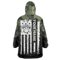 Camouflage Bowling Wearable Blanket Hoodie with Grunge American Flag and Pin Emblem in Military Green - Wonder Print Shop