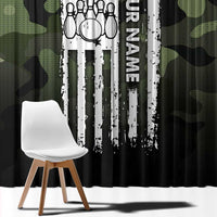 Camouflage Bowling Window Curtain with Grunge American Flag and Pin Emblem in Military Green - Wonder Print Shop