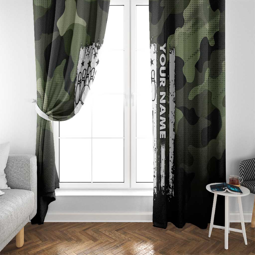 Camouflage Bowling Window Curtain with Grunge American Flag and Pin Emblem in Military Green - Wonder Print Shop