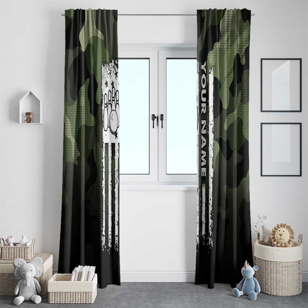Camouflage Bowling Window Curtain with Grunge American Flag and Pin Emblem in Military Green - Wonder Print Shop
