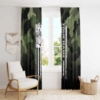 Camouflage Bowling Window Curtain with Grunge American Flag and Pin Emblem in Military Green - Wonder Print Shop