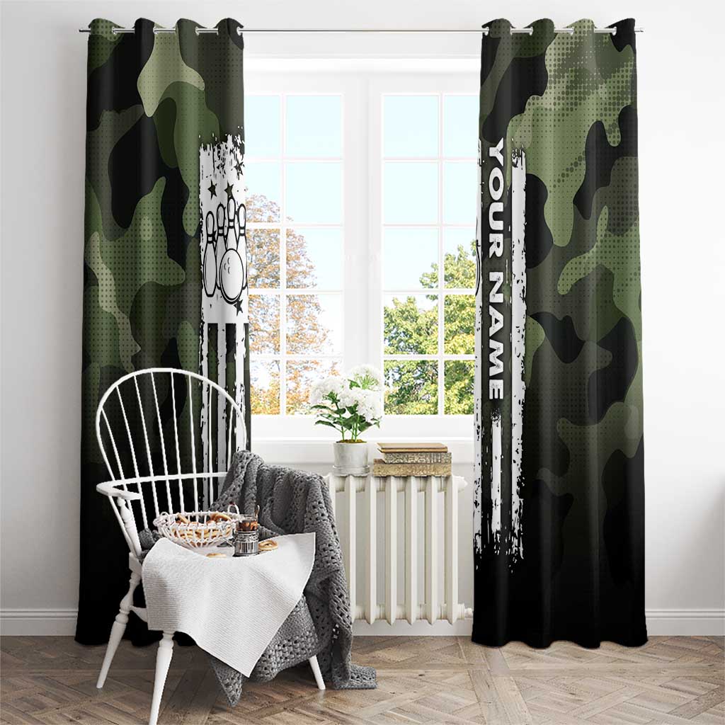 Camouflage Bowling Window Curtain with Grunge American Flag and Pin Emblem in Military Green - Wonder Print Shop