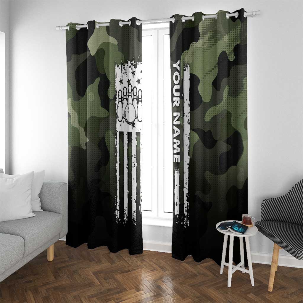 Camouflage Bowling Window Curtain with Grunge American Flag and Pin Emblem in Military Green - Wonder Print Shop