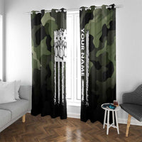 Camouflage Bowling Window Curtain with Grunge American Flag and Pin Emblem in Military Green - Wonder Print Shop