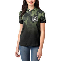 Camouflage Bowling Women Polo Shirt with Grunge American Flag and Pin Emblem in Military Green - Wonder Print Shop