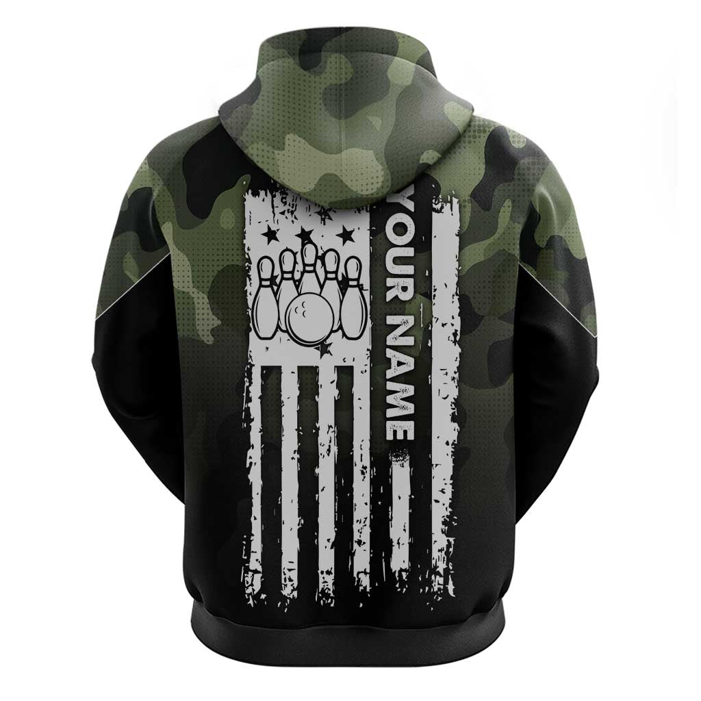 Camouflage Bowling Zip Hoodie with Grunge American Flag and Pin Emblem in Military Green - Wonder Print Shop