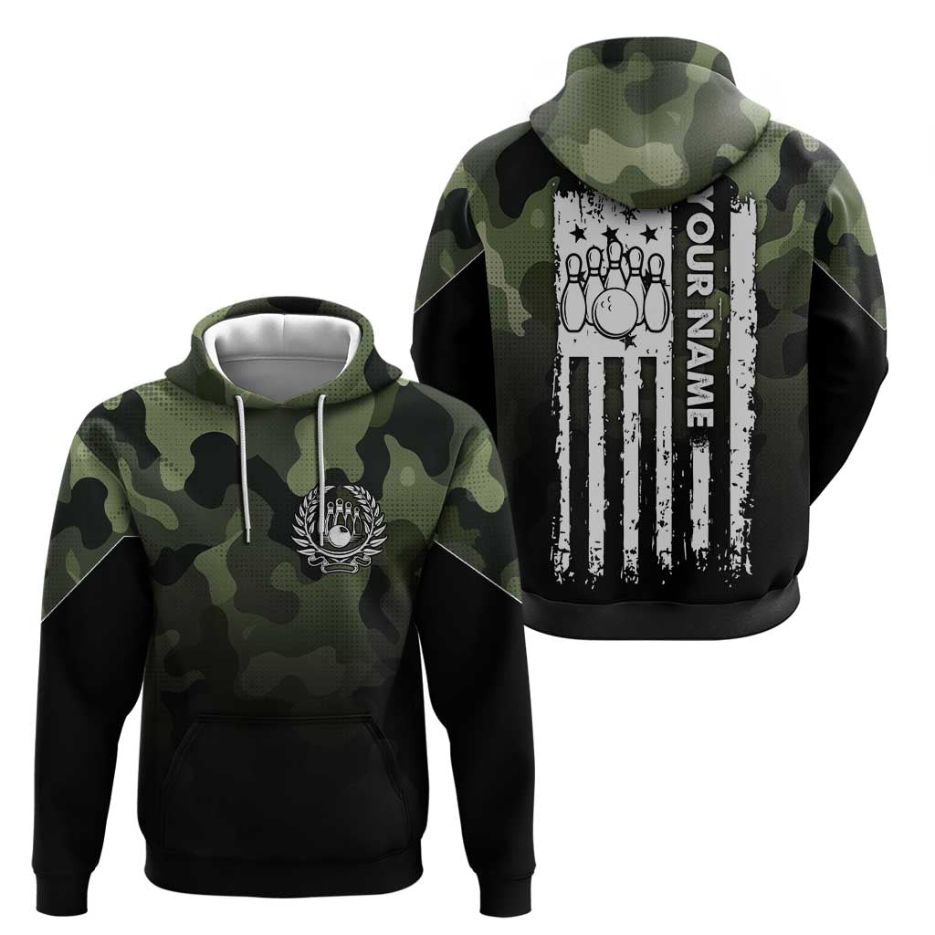 Camouflage Bowling Zip Hoodie with Grunge American Flag and Pin Emblem in Military Green - Wonder Print Shop