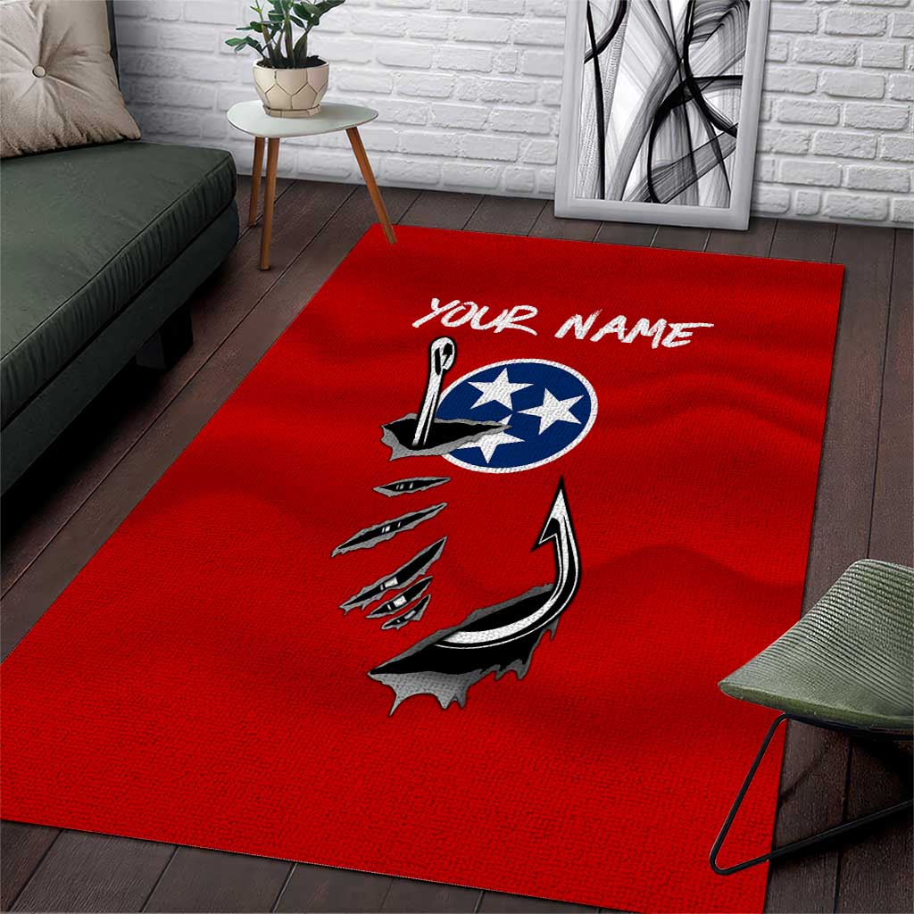 Tennessee Flag Fishing Area Rug with Ripped Hook Graphic and Triple Star Symbol in Red and Blue - Wonder Print Shop