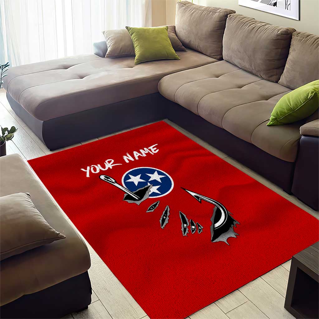 Tennessee Flag Fishing Area Rug with Ripped Hook Graphic and Triple Star Symbol in Red and Blue - Wonder Print Shop