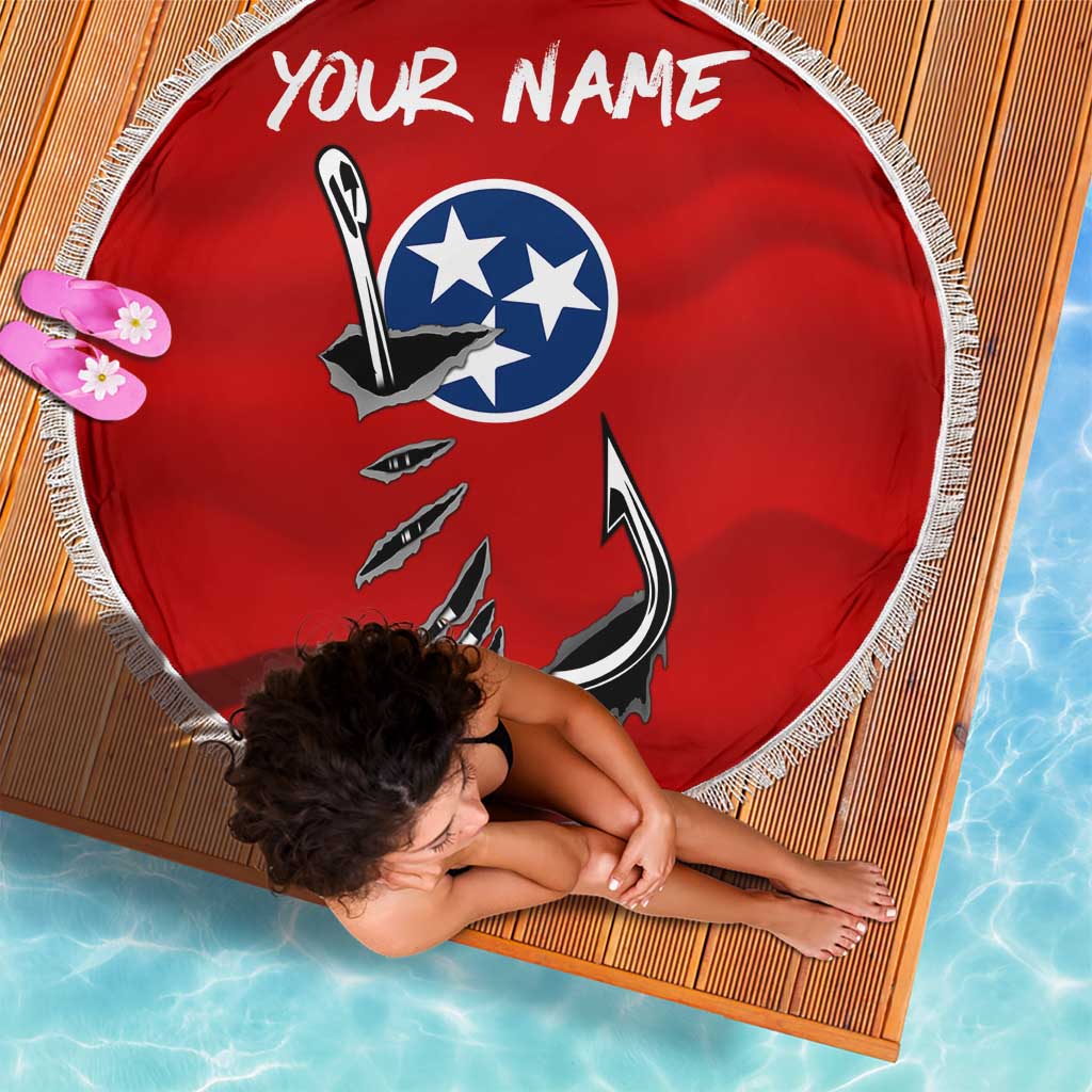 Tennessee Flag Fishing Beach Blanket with Ripped Hook Graphic and Triple Star Symbol in Red and Blue - Wonder Print Shop