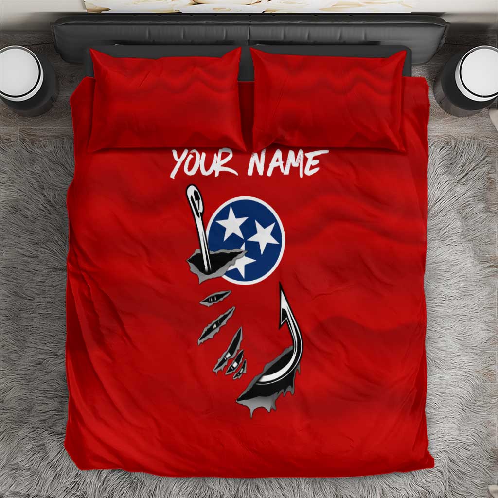 Tennessee Flag Fishing Bedding Set with Ripped Hook Graphic and Triple Star Symbol in Red and Blue - Wonder Print Shop
