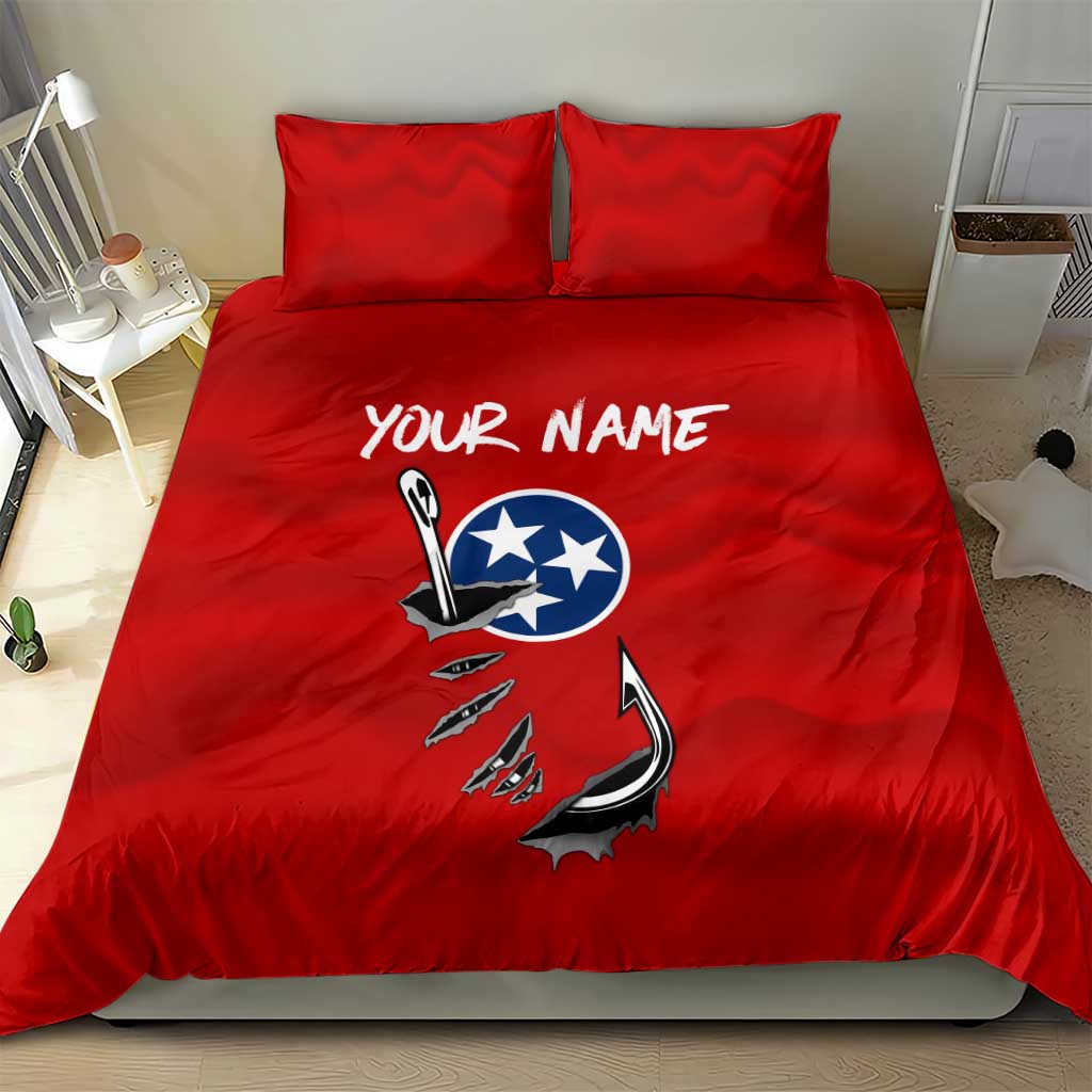 Tennessee Flag Fishing Bedding Set with Ripped Hook Graphic and Triple Star Symbol in Red and Blue - Wonder Print Shop