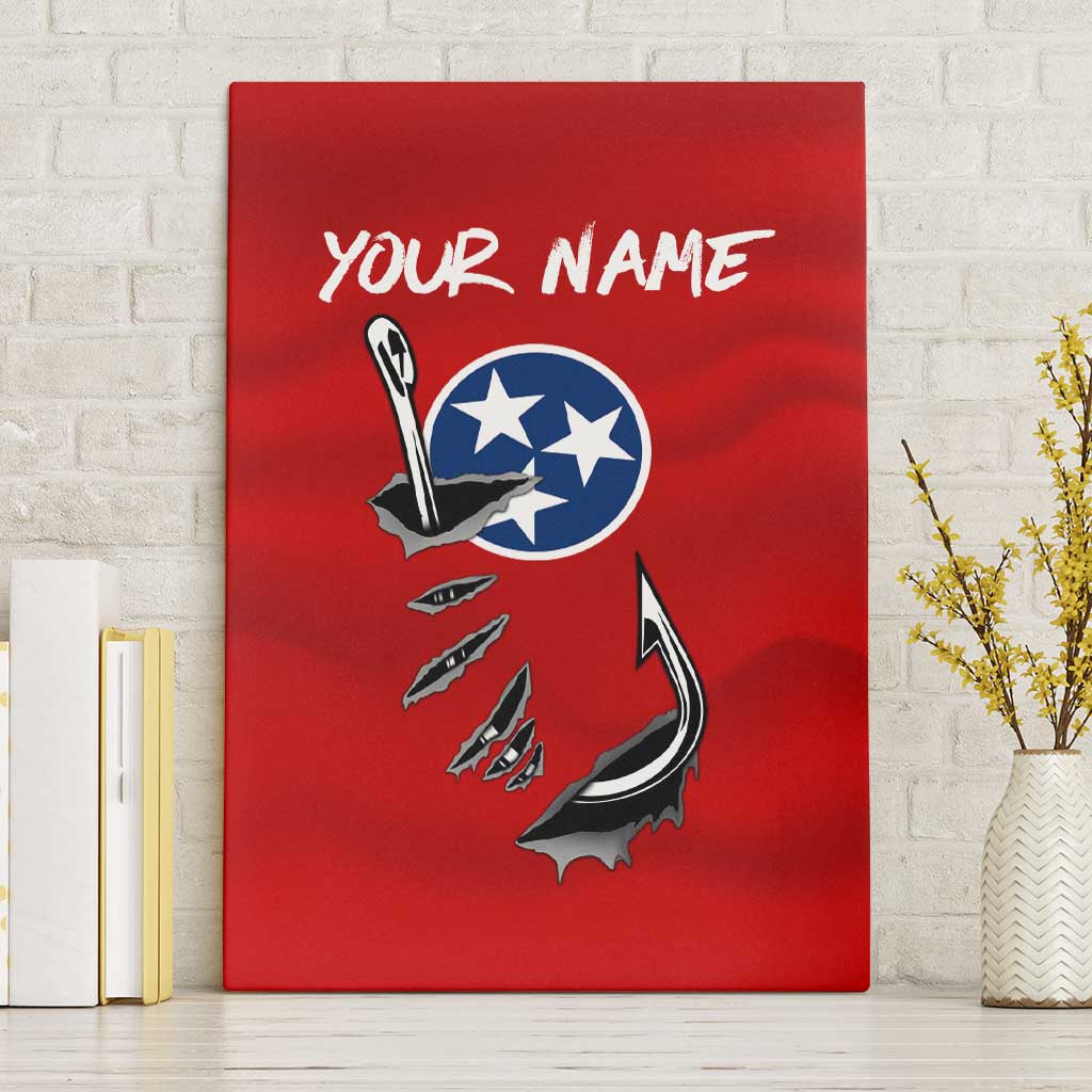 Tennessee Flag Fishing Canvas Wall Art with Ripped Hook Graphic and Triple Star Symbol in Red and Blue - Wonder Print Shop