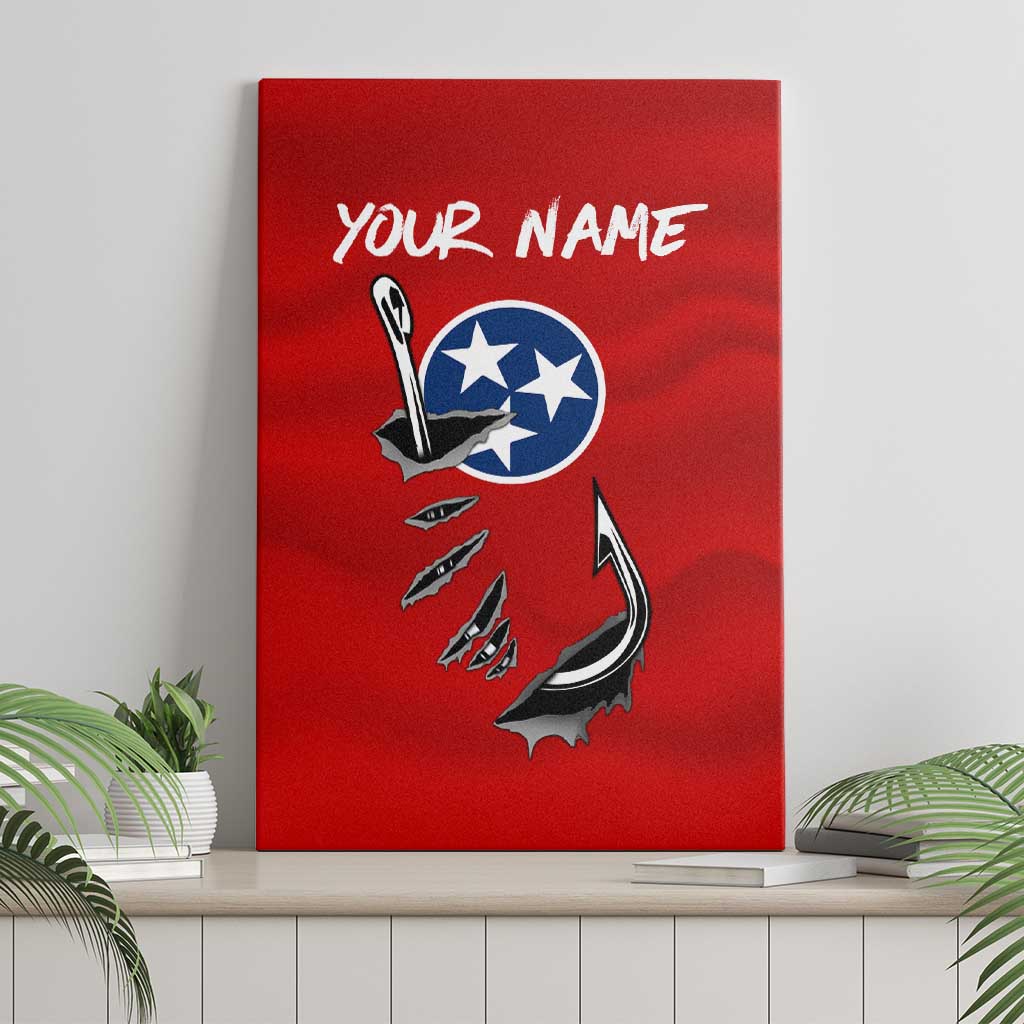 Tennessee Flag Fishing Canvas Wall Art with Ripped Hook Graphic and Triple Star Symbol in Red and Blue - Wonder Print Shop